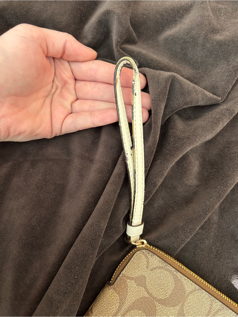 Coach Signature C Khaki & White Stripe Wristlet - Picture 5 of 8